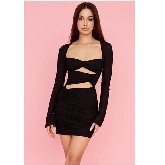 HOUSE OF CB 'Camille' Black Real Silk Cutout Mini Dress Size XS - Picture 6 of 15